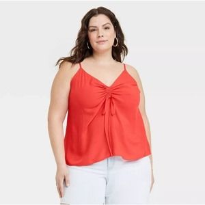 Ava & Viv Women's Tank top Cinched sleeveless sweetheart neck red size 1X